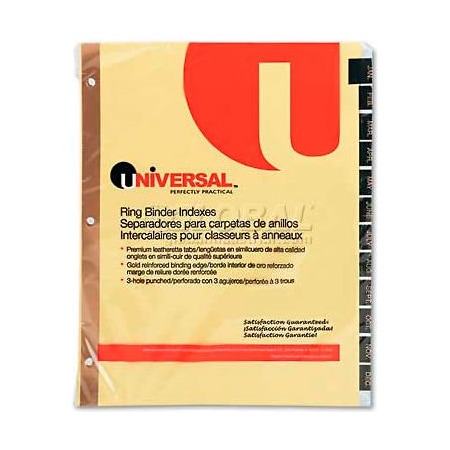 Universal One Leather-Look Mylar Tab Dividers, 12 Month Tabs, Letter, Black/Gold, 12/Set UNV20823***